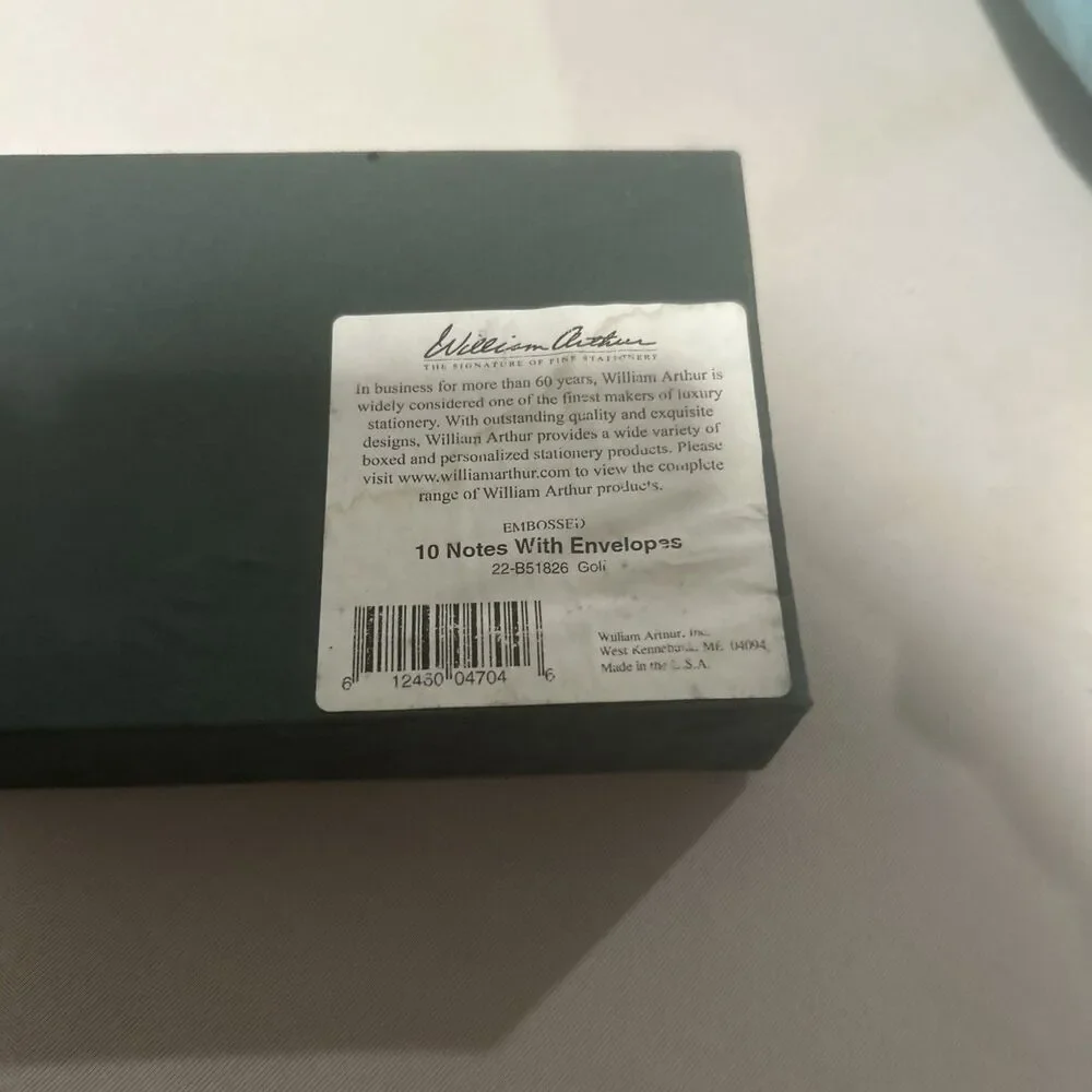 #8732 William Arthur Flat Etched Cards with Lined Envelopes Stationary Set Boxed